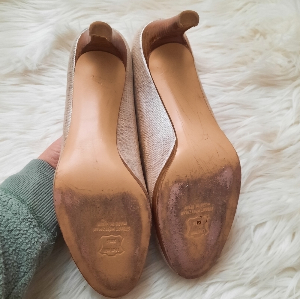 Stuart Weitzman Cream Coated Canvas Pumps 8.5M - Picture 7 of 9